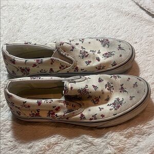 Vans Cream Floral Slip-On Shoes size 7